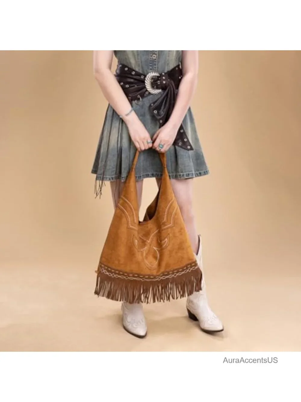Western Fringe Large Hobo Bag Women Oversize Suede Shoulder Purse Cowgirl